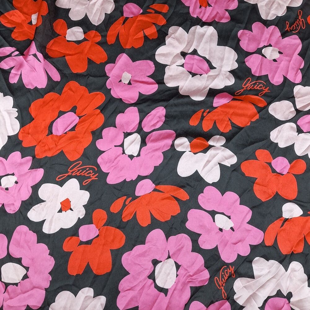 Juicy Couture 36×36 Scarf Red Pink Black Floral Polyester Signature Summer Breez